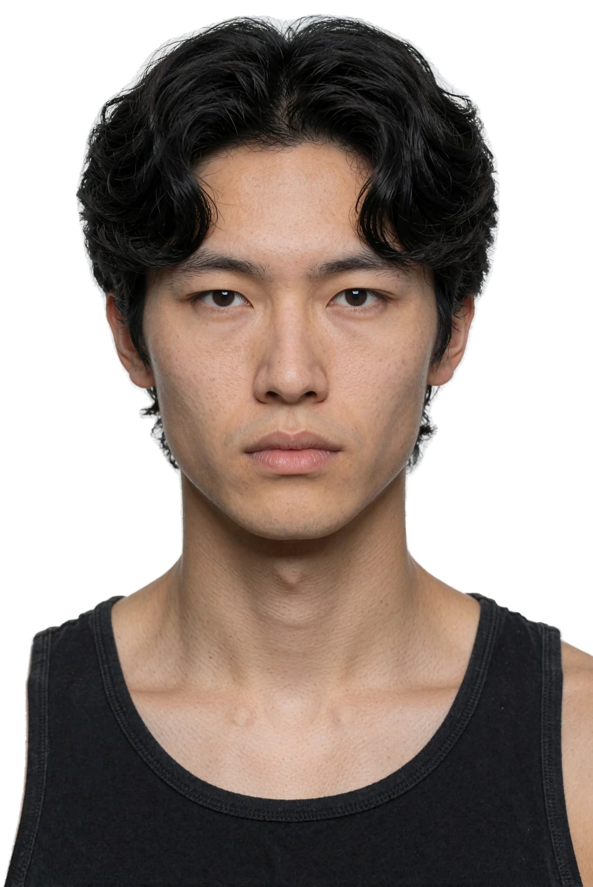 AI-generated male face with wavy black hair for the 8M AI Faces catalogue roster