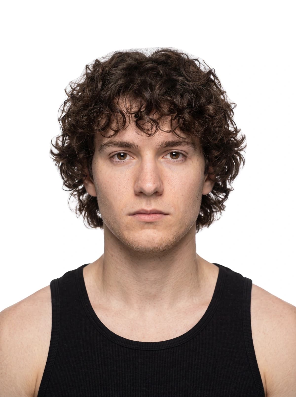 AI-generated male face with dark curly hair for the 8M AI Faces catalogue roster