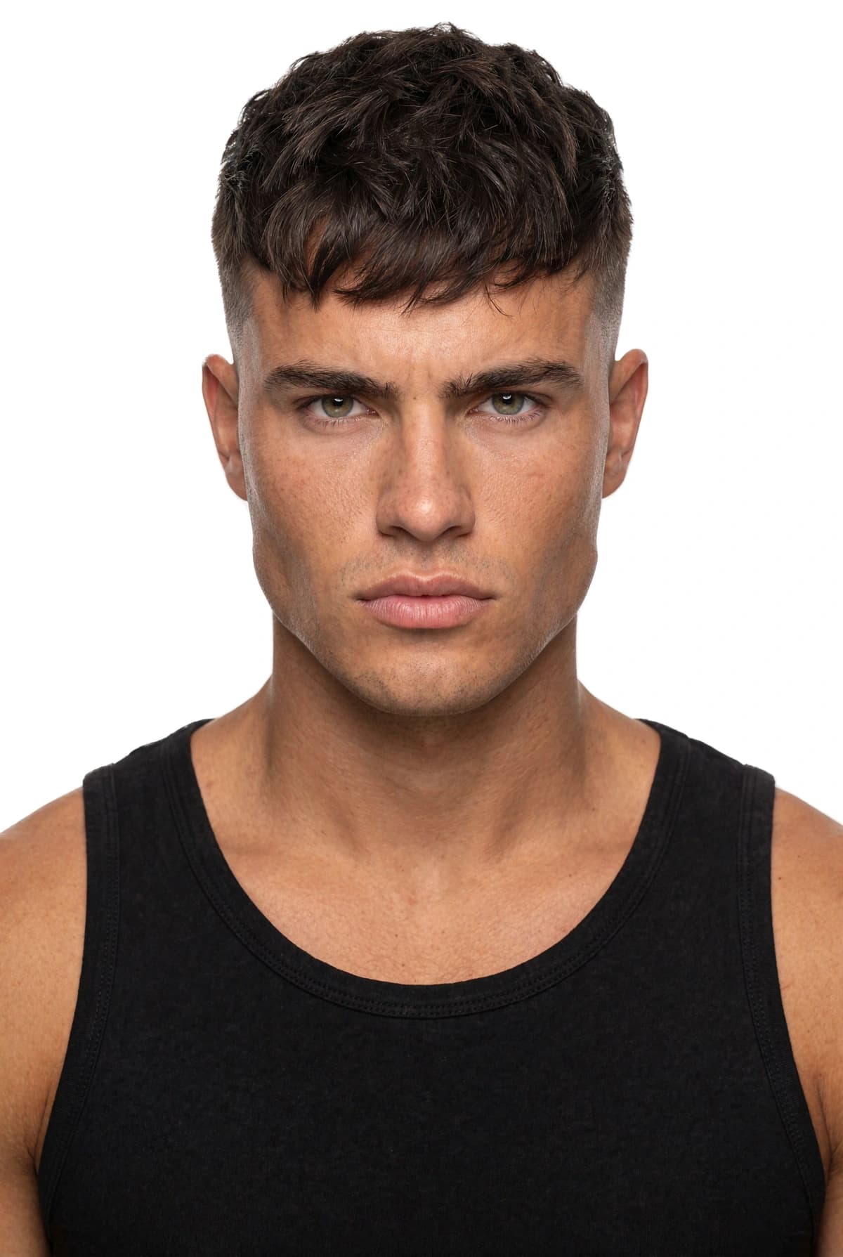 AI-generated male face with a short textured haircut for the 8M AI Faces catalogue roster