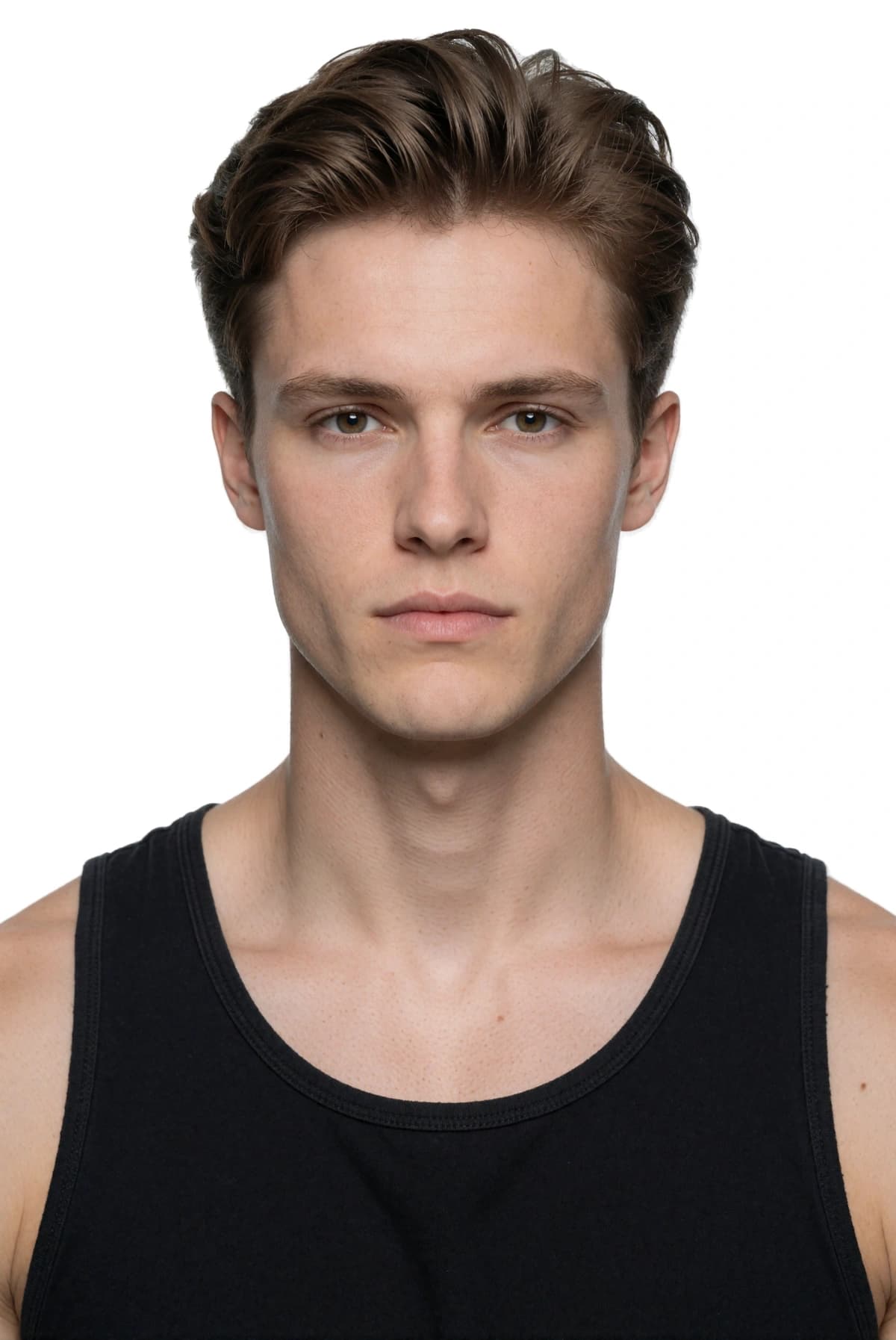 AI-generated male face with swept brown hair for the 8M AI Faces catalogue roster