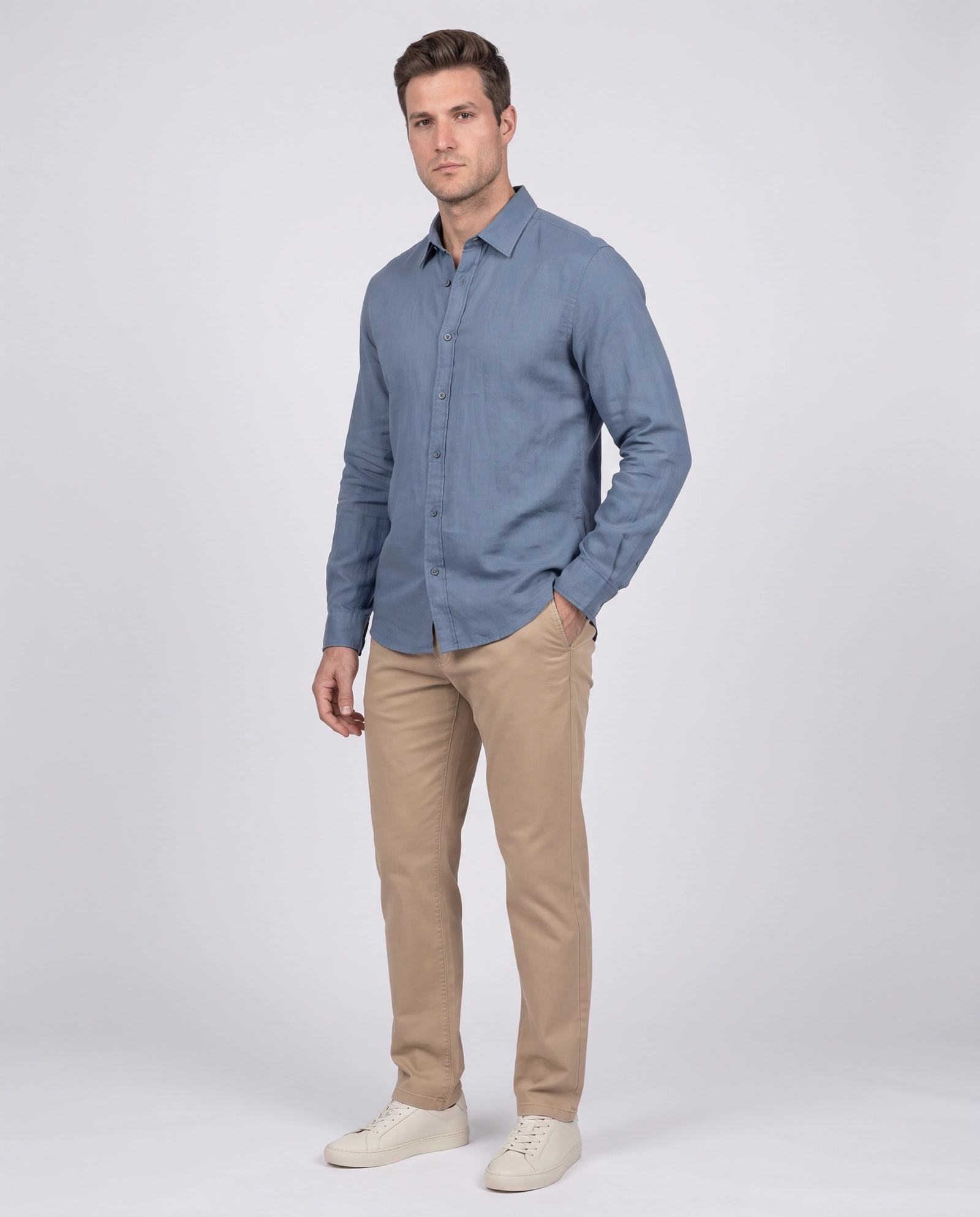 Approved full-length shot using the supplied identity and outfit